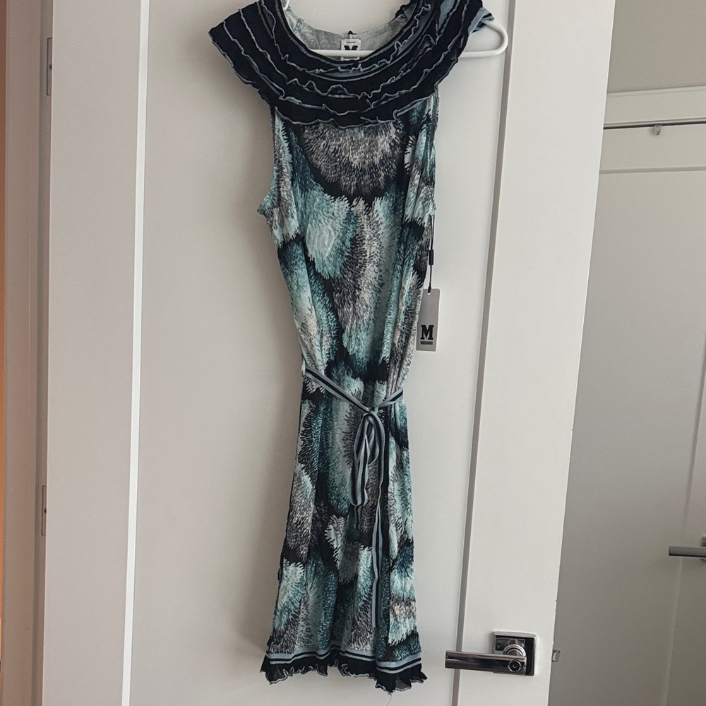 Missoni Chic Ruffled Black and Blue Dress